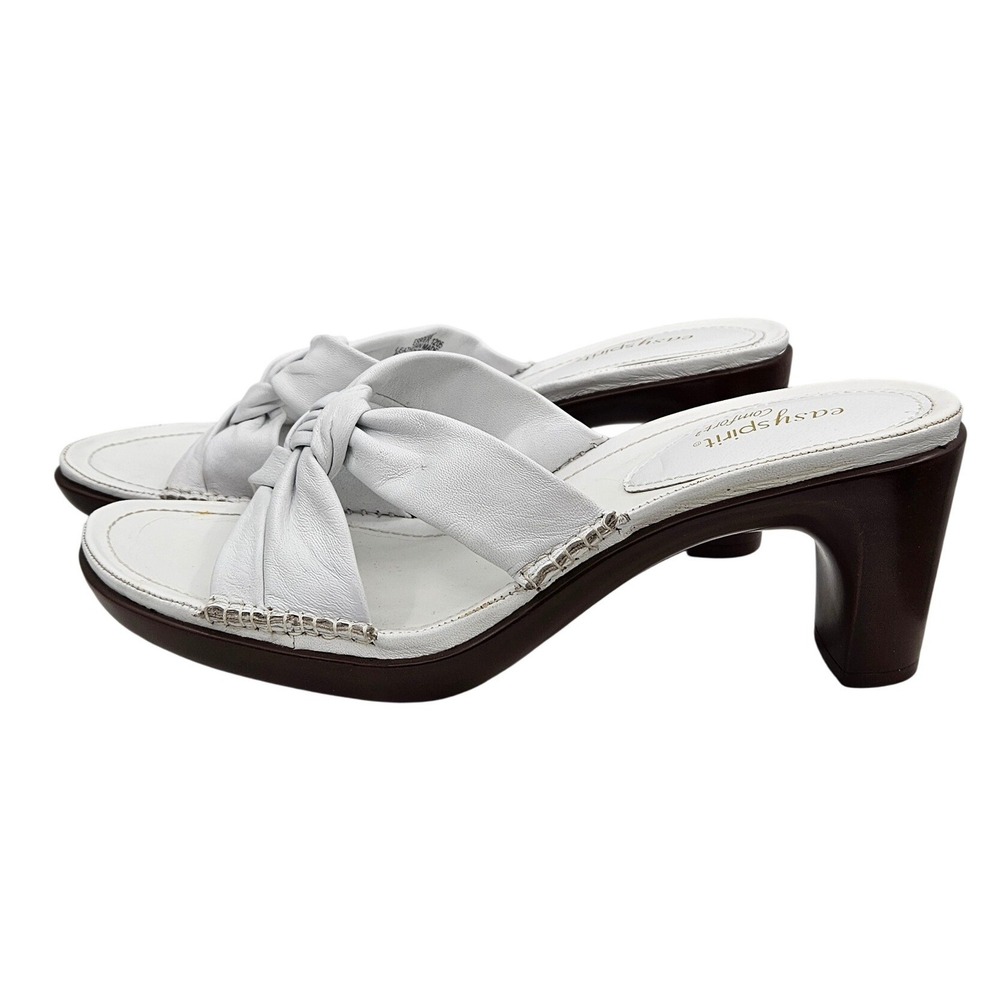 Easy Spirit ESBOSQUE White Leather Knotted Slide Sandals Brown Block‎ Heel 8M
